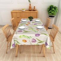 Aperturee Watercolor Tulip Floral Rectangle Tablecloth, Purple Orange Flower Dining Table Cover for Prop