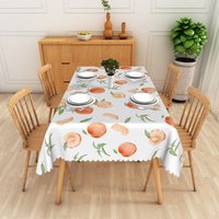 Aperturee Watercolor Peach Fruit Rectangle Tablecloth, Fresh Green Leaf Dining Table Cover for Prop