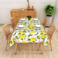 Aperturee Yellow Lemon and Green Leaves Rectangle Tablecloth Summer Styling