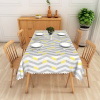 Aperturee Yellow and Grey Chevron Geometric Rectangle Tablecloth Room Props