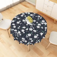 Aperturee White Daisy Floral Pattern Round Tablecloth, Professional Botanical Studio Background for Table
