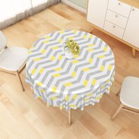 Aperturee Modern Yellow and Grey Chevron Round Tablecloth, Geometric Zigzag Pattern for Dining Room Decor, Professional Photography Prop