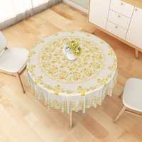 Aperturee Yellow Floral Mandala Damask Round Tablecloth Elegant Vintage Lace Style Table Cover for Studio Photography