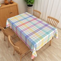Aperturee Colorful Stripe and Checkered Rectangle Tablecloth, for Fun and Vibrant Birthday Party Decorations, 52x70in (WxH)