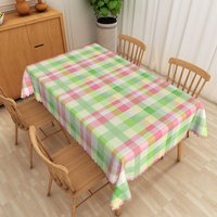 Aperturee Green and Pink Checkered Rectangle Tablecloth, for Spring and Summer Picnic and Party Decorations, 52x70in (WxH)