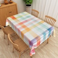 Aperturee Pastel Rainbow Checkered Rectangle Tablecloth in Pink, Orange, Blue, and Purple for Girls Birthday, 52x70in (WxH)