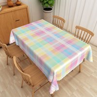 Aperturee Pastel Checkered Rectangle Tablecloth in Blue, Yellow, and Pink, for Spring Easter and Baby Shower, 52x70in (WxH)