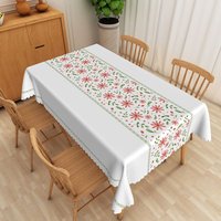 Aperturee Pink Floral and Green Leaf Rectangle Tablecloth, for Spring Garden Party, Wedding, or Bridal Shower, 52x70in (WxH)