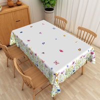 Aperturee Spring Butterfly and Colorful Flowers Rectangle Tablecloth, for Garden Party and Easter Decorations, 52x70in (WxH)