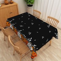 Aperturee Black Halloween Tablecloth with Jack o' Lanterns, for Spooky Pumpkin Themed Holiday Party Decor, 52x70in (WxH)