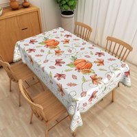 Aperturee Autumn Tablecloth with Red Maple Leaves and Pumpkins, for Fall Harvest and Thanksgiving Dining Table Decor, 52x70in (WxH)