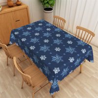 Aperturee Christmas Snowflake Rectangle Tablecloth, Navy Blue with White Snowflakes, Winter Holiday Table Cover