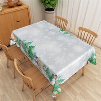 Aperturee Christmas Snowman Rectangle Tablecloth, Light Blue Snowflake, Winter Holiday Table Cover Decor