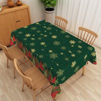 Aperturee Christmas Snowflake Rectangle Tablecloth, Green and Gold Snowflakes, Elegant Holiday Table Cover Decor