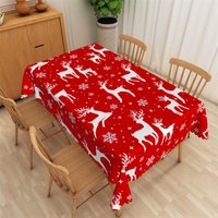 Aperturee Christmas Reindeer Rectangle Tablecloth, Red with White Deer Silhouette, Snowflake Winter Holiday Table Cover