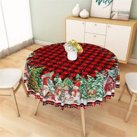Aperturee Christmas Gnome Buffalo Plaid Round Tablecloth, Detailed Winter Scene Prop