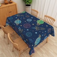 Aperturee Outer Space Planet Rectangle Tablecloth, Cartoon Rocket Universe Table Cover, Child Portrait Backdrop