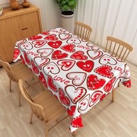 Aperturee Red Heart Love Text Rectangle Tablecloth, Cute Valentine Doodle Table Cover, Modern Love Photo Prop