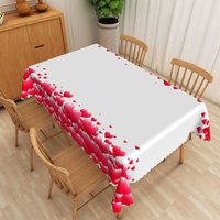 Aperturee Red Falling Heart Petals Rectangle Tablecloth, Romantic Valentine Border Table Cover, Love Theme Studio Prop