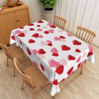 Aperturee Red and Pink Heart Balloon Rectangle Tablecloth, 3D Love Shape Inflatable Table Cover, Festive Photo Backdrop