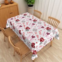 Aperturee Valentine Plaid Heart Typography Rectangle Tablecloth, Be Mine XOXO Text Table Cover, Holiday Text Backdrop