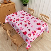 Aperturee Pink Patterned Heart Rectangle Tablecloth, Cute Love Shape Table Cover, Pastel Studio Prop