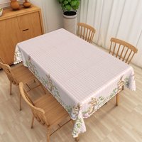 Aperturee Pink Gingham Bunny Rectangle Tablecloth, Realistic Rabbit Easter Egg Table Cover, Country Style Photo Prop