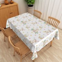 Aperturee Polka Dot Bunny Basket Rectangle Tablecloth, Sleeping Rabbit Gold Spot Table Cover, Whimsical Photo Backdrop