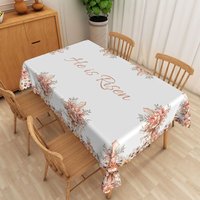 Aperturee He Is Risen Pink Lily Rectangle Tablecloth, Religious Cross Floral Table Cover, Faithful Photo Backdrop