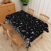 Aperturee Black Wildflower Rectangle Tablecloth, Small Ditsy Floral Table Cover, Food Photography Prop