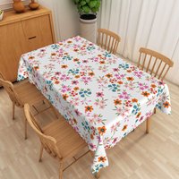 Aperturee White Colorful Floral Rectangle Tablecloth, Cute Small Flower Table Cover, Bright Photo Backdrop