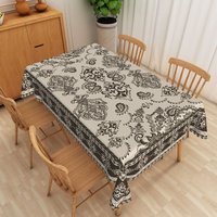 Aperturee Beige Brown Damask Rectangle Tablecloth, Vintage Baroque Pattern Table Cover, Classic Photo Prop