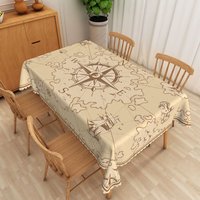 Aperturee Vintage Nautical Map Rectangle Tablecloth, Retro Compass Old World Table Cover, History Backdrop