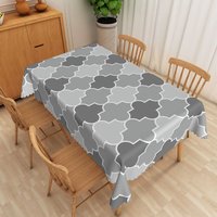 Aperturee Grey Moroccan Trellis Rectangle Tablecloth, Geometric Quatrefoil Table Cover, Patterned Photo Backdrop