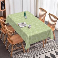 Aperturee Sage Green Botanical Branch Rectangle Tablecloth, Simple Farmhouse Style with White Leaves, Kitchen Dining Decor, 52x70in (WxH)