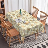 Aperturee Vintage Floral Rectangle Tablecloth with Brown Roses, Neutral Beige Background, Farmhouse Kitchen Dining Decor, 52x70in (WxH)