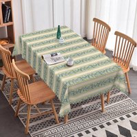Aperturee Vintage Stripe Floral Rectangle Tablecloth, Green and Beige Botanical, Farmhouse Country Kitchen Dining Decor, 52x70in (WxH)