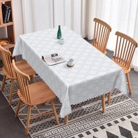 Aperturee Elegant Damask Rectangle Tablecloth, Grey and White Minimalist Pattern, Modern Farmhouse Dining Decor, 52x70in (WxH)