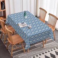 Aperturee Elegant Blue Damask Rectangle Tablecloth, Vintage Floral Pattern, French Country Farmhouse Dining Decor, 52x70in (WxH)