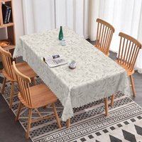 Aperturee Elegant Leaf Print Rectangle Tablecloth, Neutral Beige Botanical Design, Simple Farmhouse Kitchen Decor, 52x70in (WxH)