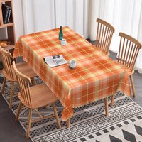 Aperturee Orange and Cream Plaid Rectangle Tablecloth, Classic Tartan Grid Pattern, Fall Harvest Kitchen Dining Decor, Autumn Photo Backdrop
