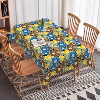 Aperturee Retro Vintage Floral Rectangle Tablecloth Blue Yellow Brown Flower Pattern Dining Cover Home Decor