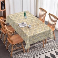Aperturee Yellow Beige Damask Rectangle Tablecloth Classic Floral Scroll Pattern Dining Cover Home Decor