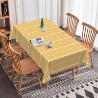 Aperturee Yellow Geometric Diamond Rectangle Tablecloth Modern White Chain Pattern Dining Cover Home Decor