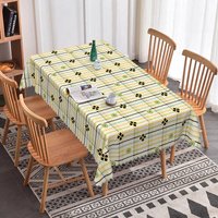 Aperturee Yellow Plaid Floral Rectangle Tablecloth Green Checkered Flower Pattern Dining Cover Decoration