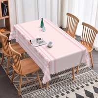 Aperturee Elegant Pink Border Rectangle Tablecloth Rose Floral Edge Design for Valentine Mother Day Dining Room Decor, Clean Frame Photo Prop