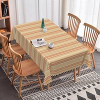 Aperturee Classic Beige Striped Rectangle Tablecloth Brown Line Pattern for Farmhouse Kitchen Dining Family Gathering, Textured Fabric Backdrop