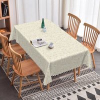 Aperturee Cream Beige Floral Rectangle Tablecloth Simple White Branch Pattern for Farmhouse Kitchen Dining Decor, Elegant Texture Prop