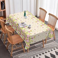 Aperturee Purple Yellow Floral Rectangle Tablecloth Country Cottage Prop