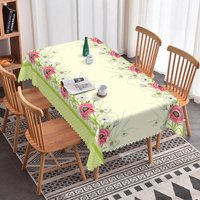 Aperturee Red Poppy White Daisy Border Rectangle Tablecloth Country Prop